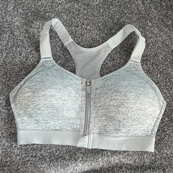 LAYER 8 QUICK DRY SPORTS BRA ZIPPER FRONT ADJUSTABLE STRAP SIZE S HEATHER GREY. - Picture 3 of 17